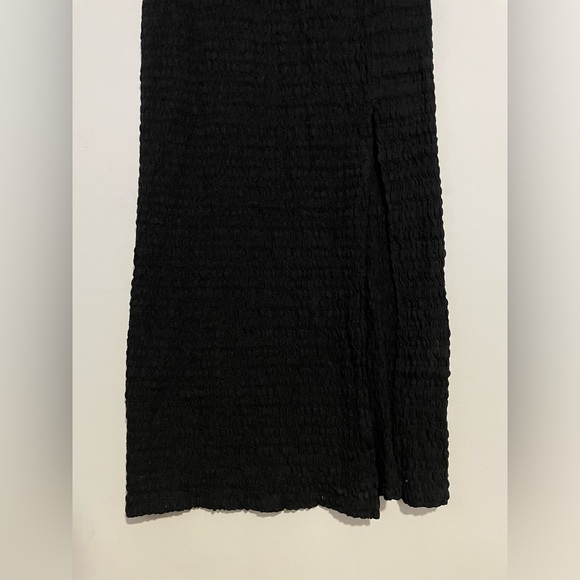 Free People Eleni Bodycon Maxi Dress in Black Smocked Side Slit Sweetheart L - Picture 6 of 13